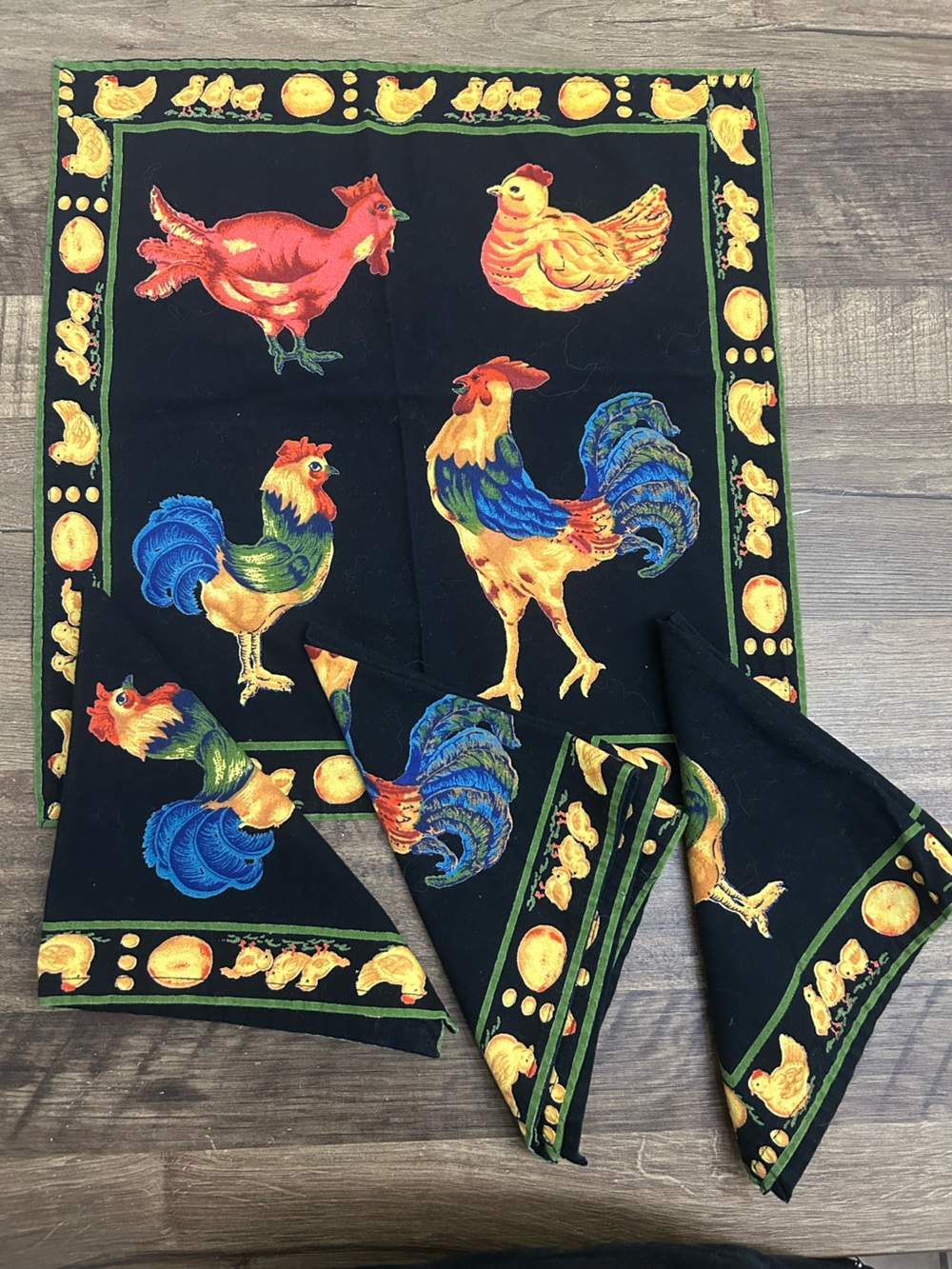 VTG April Cornell Black Rooster Cloth Napkins Set of 4 Farmhouse Cottagecore